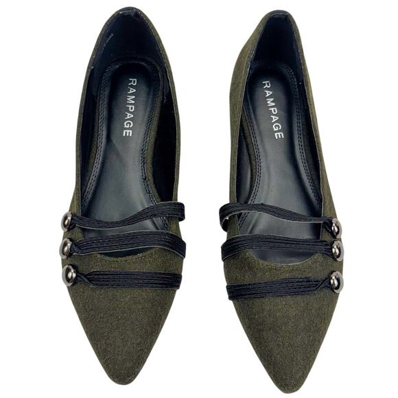 Rampage Safari Green Wool Strappy Button Pointed Toe Flats Sz 8.5 Comfort Trendy - Picture 4 of 12